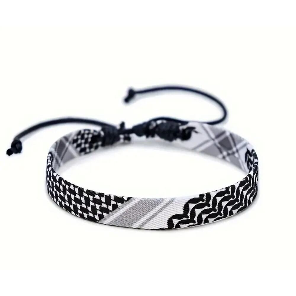 Palestinian Keffiyeh KUFIYA String wristband black / White